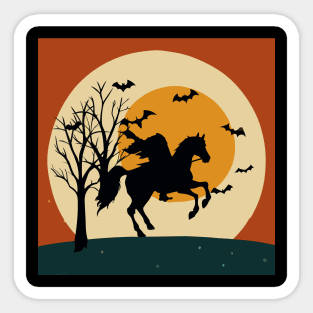 Headless Horseman Halloween Night – Vintage Spooky Sunset Scene Sticker